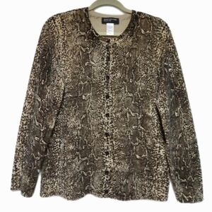 Jones New York Snakeskin Animal Print Silk Blend Cardigan
